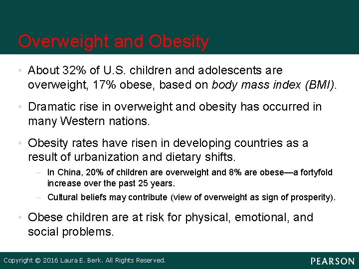 Overweight and Obesity • About 32% of U. S. children and adolescents are overweight, Overweight and Obesity • About 32% of U. S. children and adolescents are overweight,