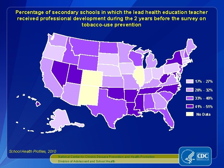 Percentage of secondary schools in which the lead health education teacher received professional development