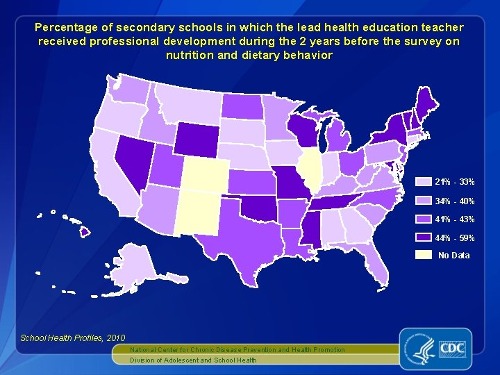 Percentage of secondary schools in which the lead health education teacher received professional development