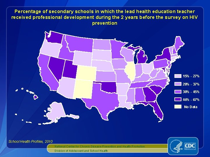 Percentage of secondary schools in which the lead health education teacher received professional development