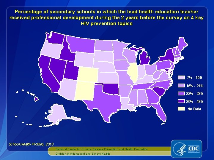 Percentage of secondary schools in which the lead health education teacher received professional development