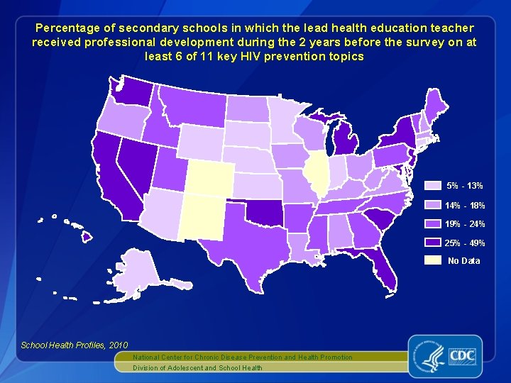 Percentage of secondary schools in which the lead health education teacher received professional development