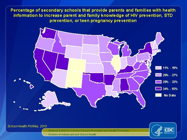 Percentage of secondary schools that provide parents and families with health information to increase