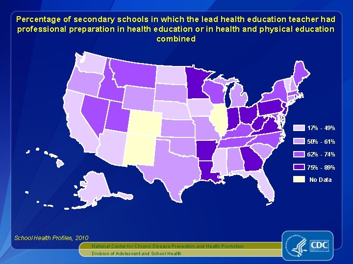 Percentage of secondary schools in which the lead health education teacher had professional preparation