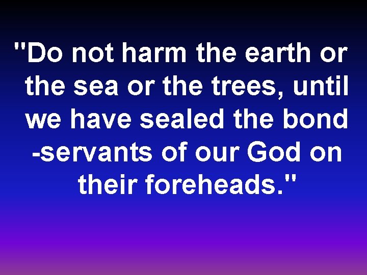 "Do not harm the earth or the sea or the trees, until we have