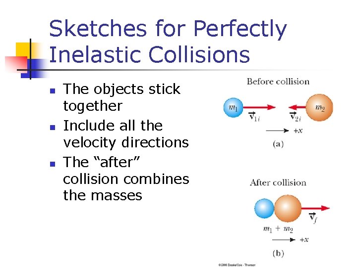 Sketches for Perfectly Inelastic Collisions n n n The objects stick together Include all