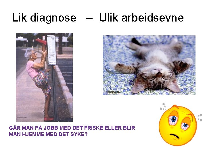 Lik diagnose – Ulik arbeidsevne GÅR MAN PÅ JOBB MED DET FRISKE ELLER BLIR