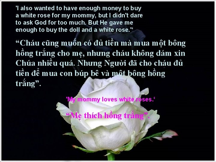 'I also wanted to have enough money to buy a white rose for my