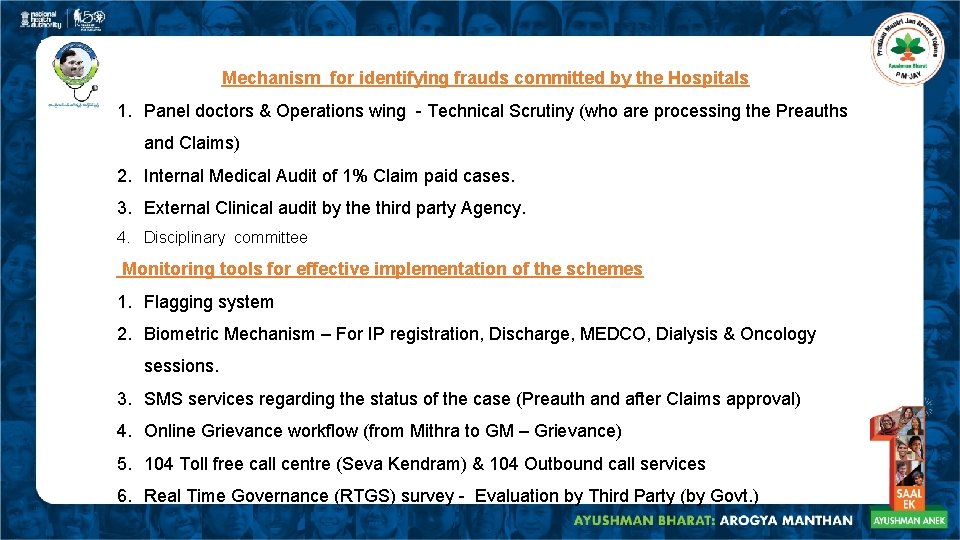 Mechanism for identifying frauds committed by the Hospitals 1. Panel doctors & Operations wing Mechanism for identifying frauds committed by the Hospitals 1. Panel doctors & Operations wing