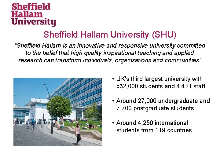 Sheffield Hallam University (SHU) “Sheffield Hallam is an innovative and responsive university committed to