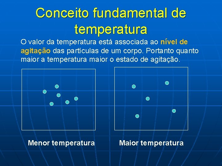 Conceito fundamental de temperatura O valor da temperatura está associada ao nível de agitação