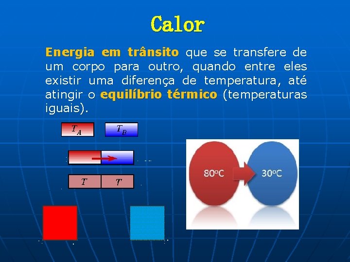 Calor Energia em trânsito que se transfere de um corpo para outro, quando entre