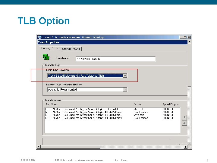 TLB Option BRKDCT-2023 © 2010 Cisco and/or its affiliates. All rights reserved. Cisco Public