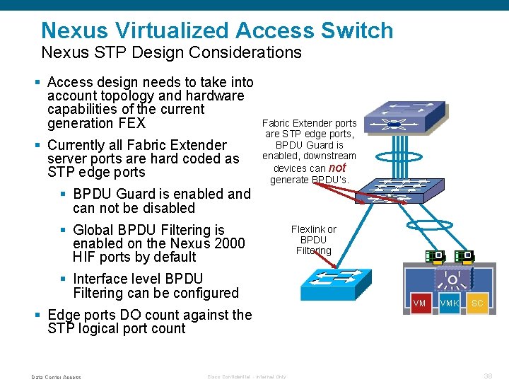 Nexus Virtualized Access Switch Nexus STP Design Considerations § Access design needs to take