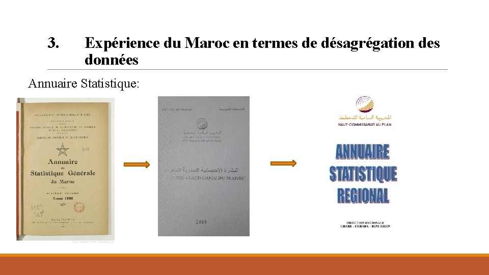 3. Expérience du Maroc en termes de désagrégation des données Annuaire Statistique: 