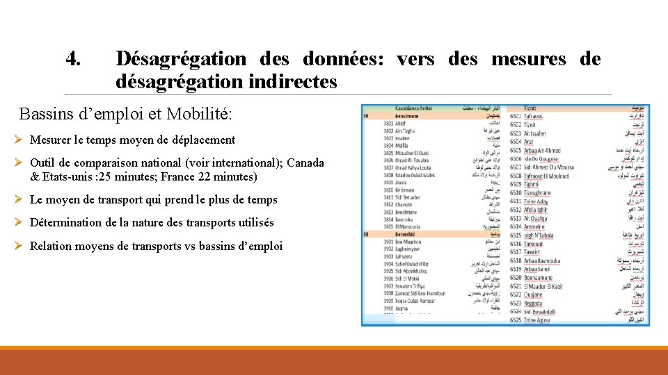 4. Désagrégation des données: vers des mesures de désagrégation indirectes Bassins d’emploi et Mobilité: