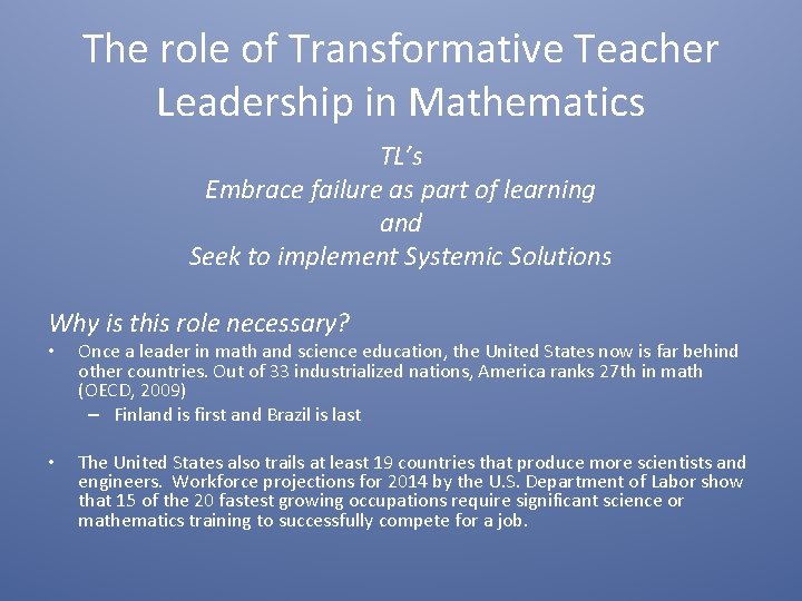 The role of Transformative Teacher Leadership in Mathematics TL’s Embrace failure as part of