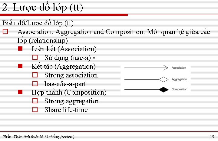 2. Lược đồ lớp (tt) Biê u đô /Lược đồ lớp (tt) o Association,