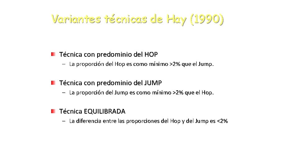 Variantes técnicas de Hay (1990) Técnica con predominio del HOP – La proporción del