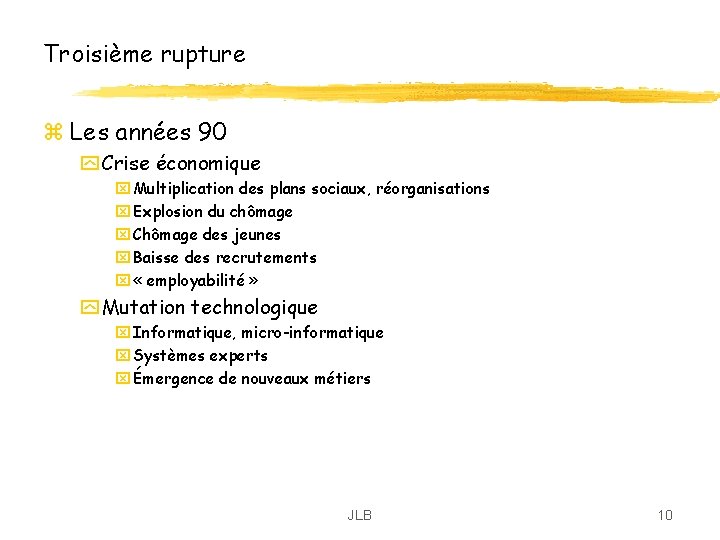 Troisième rupture z Les années 90 y Crise économique x Multiplication des plans sociaux, Troisième rupture z Les années 90 y Crise économique x Multiplication des plans sociaux,