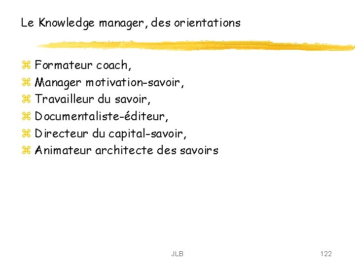 Le Knowledge manager, des orientations z Formateur coach, z Manager motivation-savoir, z Travailleur du Le Knowledge manager, des orientations z Formateur coach, z Manager motivation-savoir, z Travailleur du