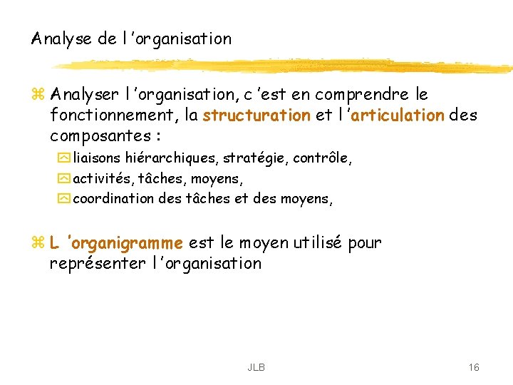 Analyse de l ’organisation z Analyser l ’organisation, c ’est en comprendre le fonctionnement, Analyse de l ’organisation z Analyser l ’organisation, c ’est en comprendre le fonctionnement,