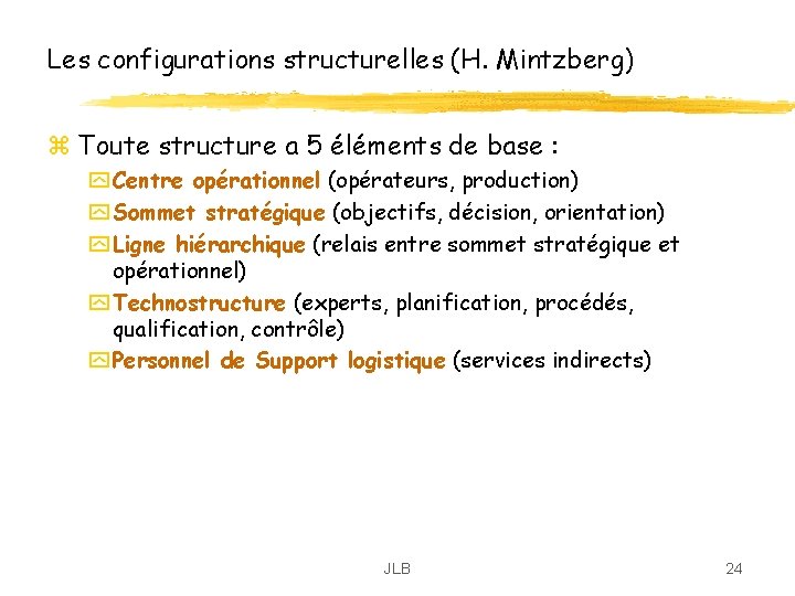 Les configurations structurelles (H. Mintzberg) z Toute structure a 5 éléments de base : Les configurations structurelles (H. Mintzberg) z Toute structure a 5 éléments de base :