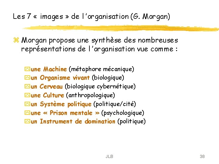 Les 7 « images » de l ’organisation (G. Morgan) z Morgan propose une Les 7 « images » de l ’organisation (G. Morgan) z Morgan propose une
