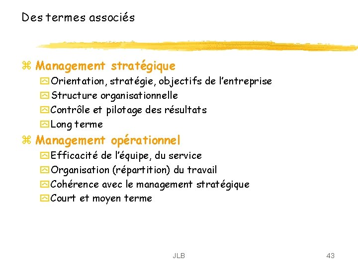 Des termes associés z Management stratégique y Orientation, stratégie, objectifs de l’entreprise y Structure Des termes associés z Management stratégique y Orientation, stratégie, objectifs de l’entreprise y Structure