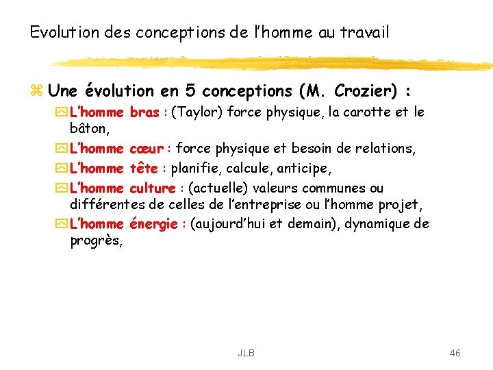 Evolution des conceptions de l’homme au travail z Une évolution en 5 conceptions (M. Evolution des conceptions de l’homme au travail z Une évolution en 5 conceptions (M.