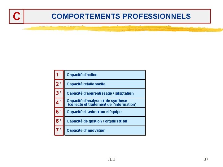 C COMPORTEMENTS PROFESSIONNELS 1 ’ Capacité d’action 2 ’ Capacité relationnelle 3 ’ Capacité C COMPORTEMENTS PROFESSIONNELS 1 ’ Capacité d’action 2 ’ Capacité relationnelle 3 ’ Capacité