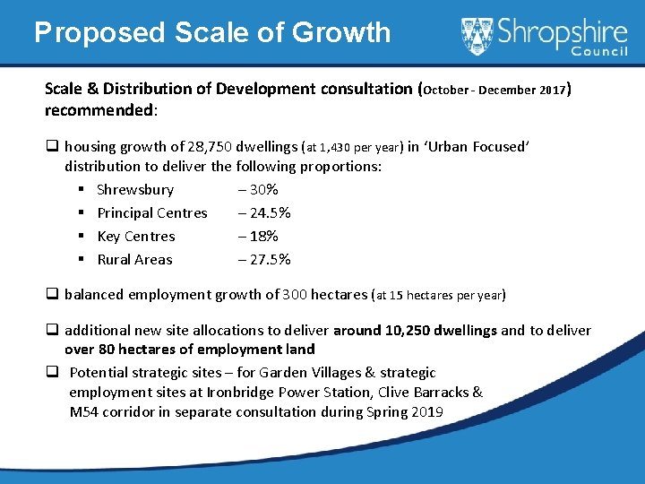 Proposed Scale of Growth Scale & Distribution of Development consultation (October - December 2017)