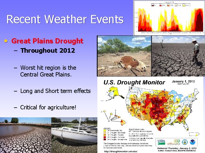 Recent Weather Events • Great Plains Drought – Throughout 2012 – Worst hit region
