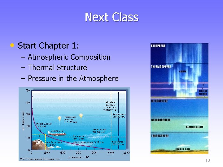 Next Class • Start Chapter 1: – Atmospheric Composition – Thermal Structure – Pressure