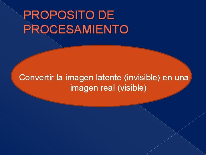 PROPOSITO DE PROCESAMIENTO Convertir la imagen latente (invisible) en una imagen real (visible) 