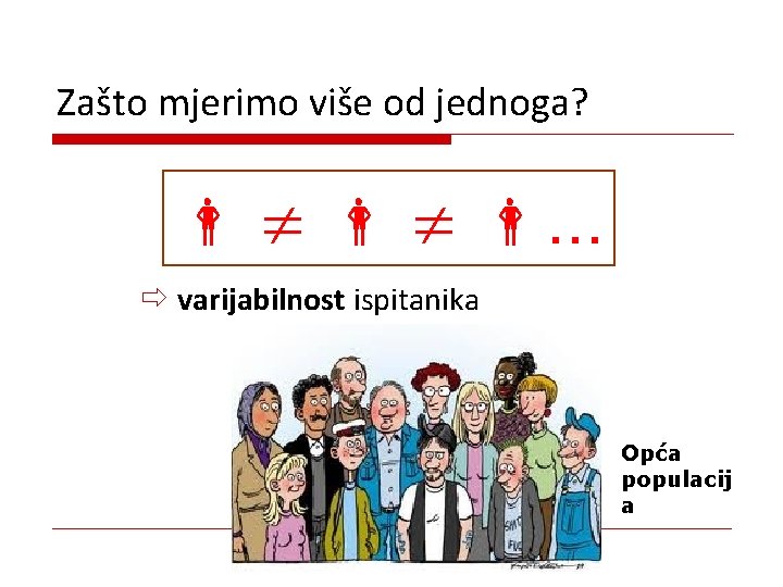 Zašto mjerimo više od jednoga? . . . ð varijabilnost ispitanika Opća populacij a