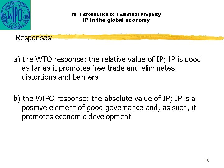 An Introduction to Industrial Property IP in the global economy Responses: a) the WTO