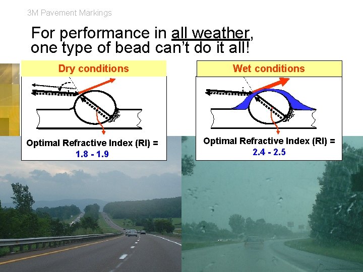3 M Pavement Markings For performance in all weather, one type of bead can’t