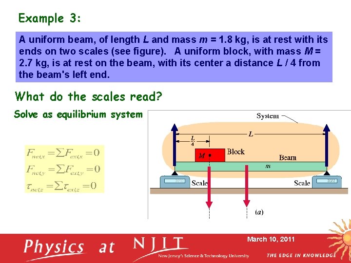 Example 3: A uniform beam, of length L and mass m = 1. 8