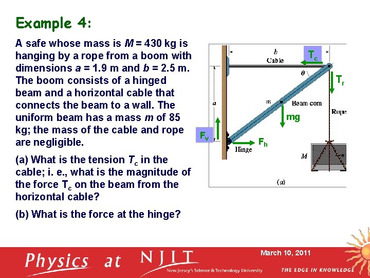 Example 4: A safe whose mass is M = 430 kg is hanging by