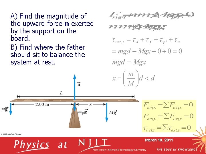 A) Find the magnitude of the upward force n exerted by the support on