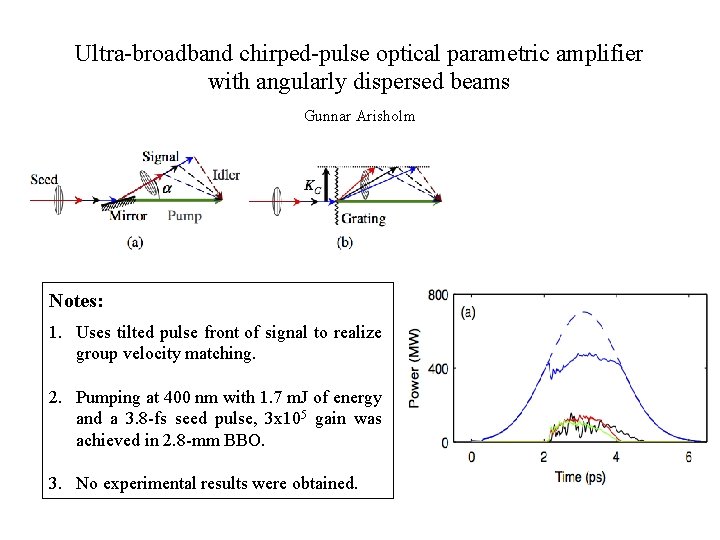 Ultra-broadband chirped-pulse optical parametric amplifier with angularly dispersed beams Gunnar Arisholm Notes: 1. Uses