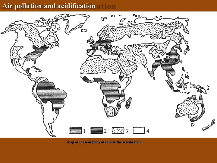 Air pollution and acidification Map of the sensitivity of soils to the acidification 