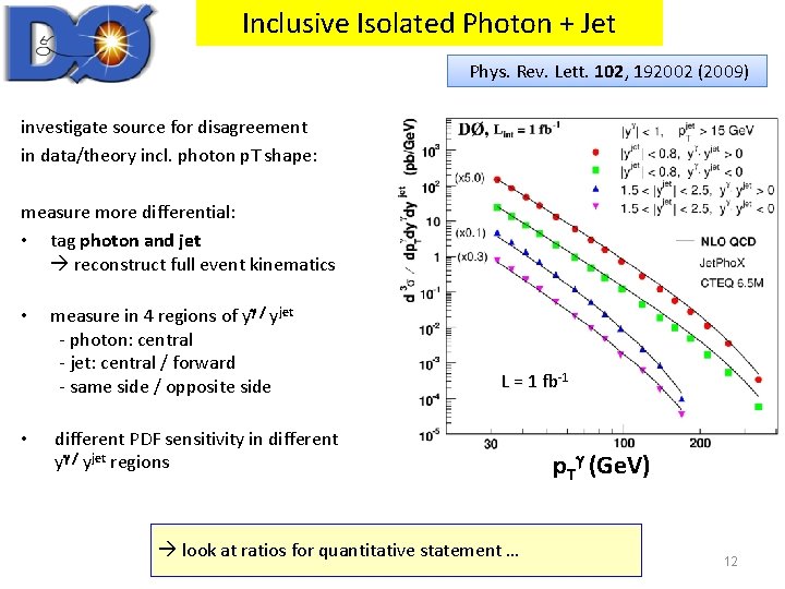 Inclusive Isolated Photon + Jet Phys. Rev. Lett. 102, 192002 (2009) investigate source for