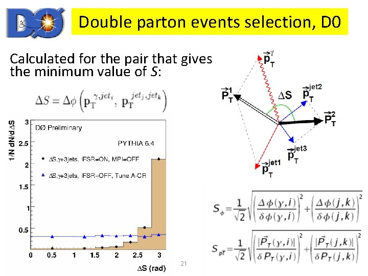 Double parton events selection, D 0 Calculated for the pair that gives the minimum