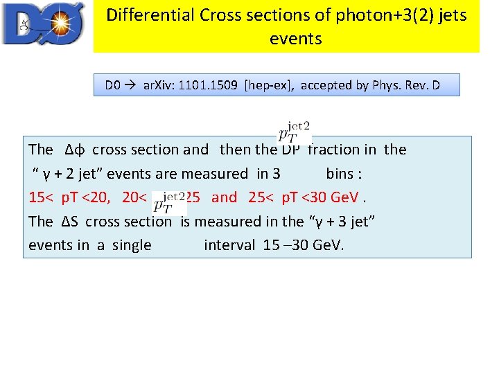 Differential Cross sections of photon+3(2) jets events D 0 ar. Xiv: 1101. 1509 [hep-ex],