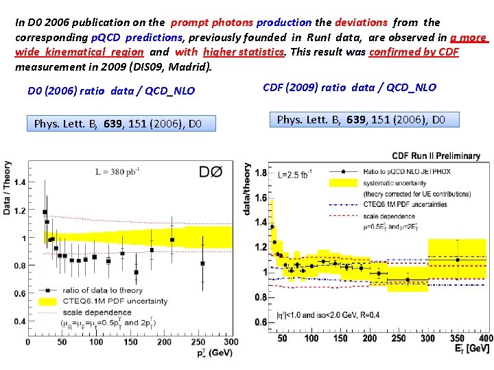 In D 0 2006 publication on the prompt photons production the deviations from the