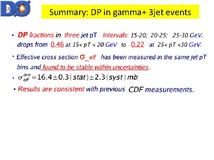 Summary: DP in gamma+ 3 jet events 
