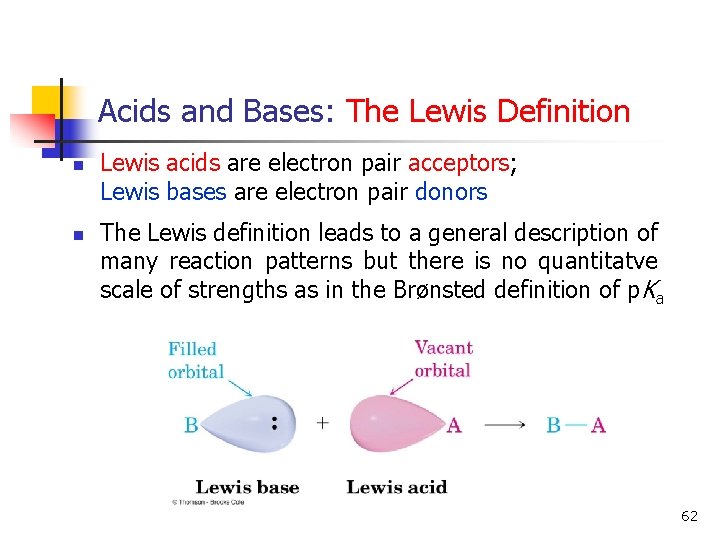 Acids and Bases: The Lewis Definition n n Lewis acids are electron pair acceptors;