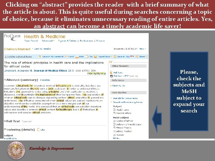 Brief Abstract Search Engine SEARCHING PROQUEST DATABASE Content Search article title narrow